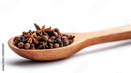 Wallpaper Mural Cloves in a wooden spoon, aromatic spice, detailed close-up, dark and rich colors, isolated on white background Torontodigital.ca