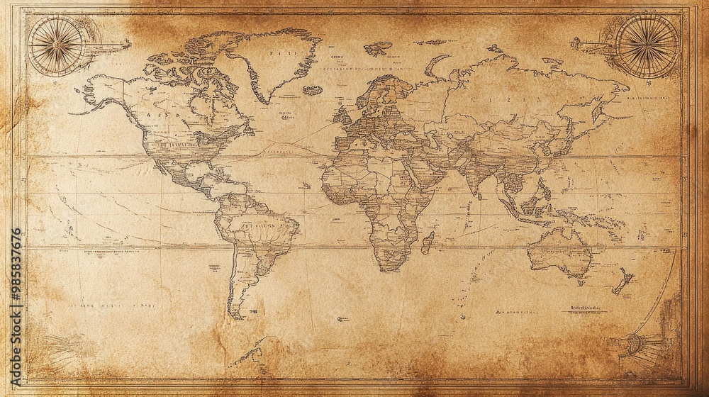 Fototapeta premium Faded vintage paper with an old map design, perfect for historical or antique projects.