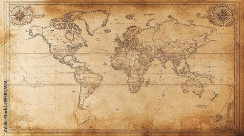 Faded vintage paper with an old map design, perfect for historical or antique projects.