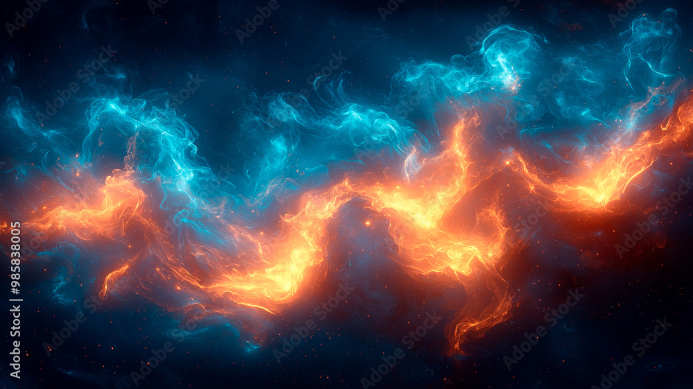 Ethereal Display of Translucent Blue Flames in Motion, Abstract Energy Ethereal Display of Translucent Blue Flames in Motion, Abstract Energy