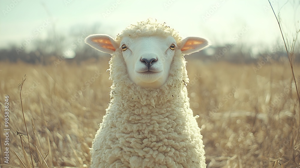 Fototapeta premium Ghostly Sheep in Flowing White Sheet Roaming Autumn Farm Field