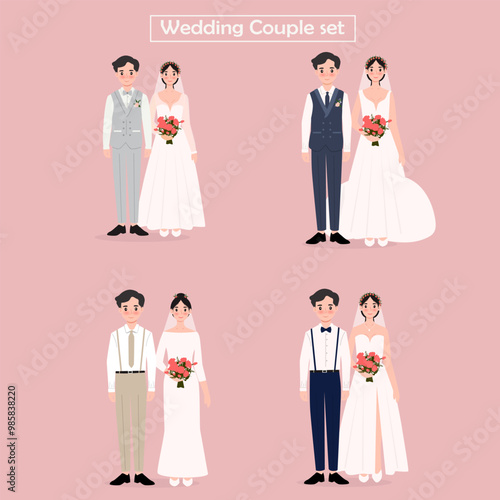 cute bride and groom standing position