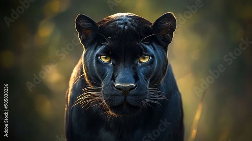 A majestic black panther graces this portrait, embodying the wild spirit of the animal kingdom. Its piercing gaze holds a depth of mystery, while its sleek coat exudes a sense of power and elegance