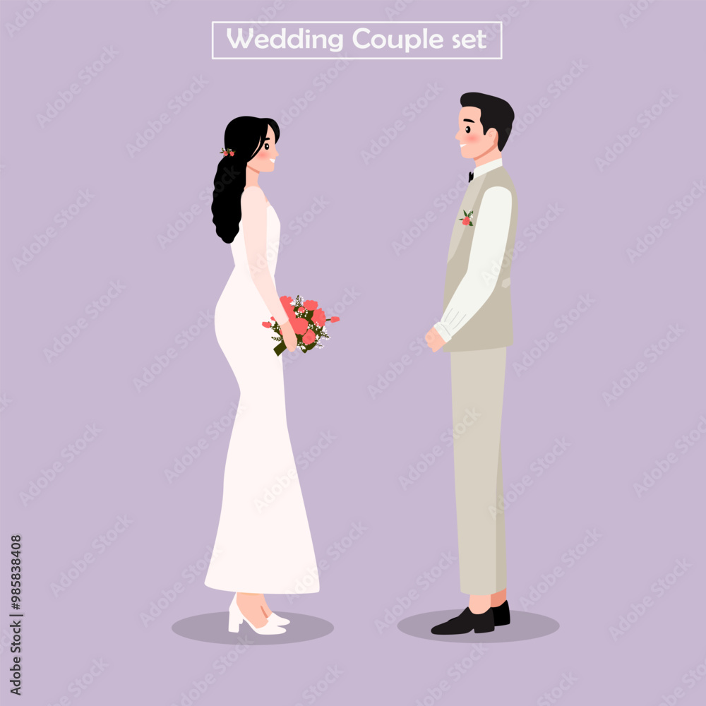 A bride and groom are facing each other A bride and groom are facing each other