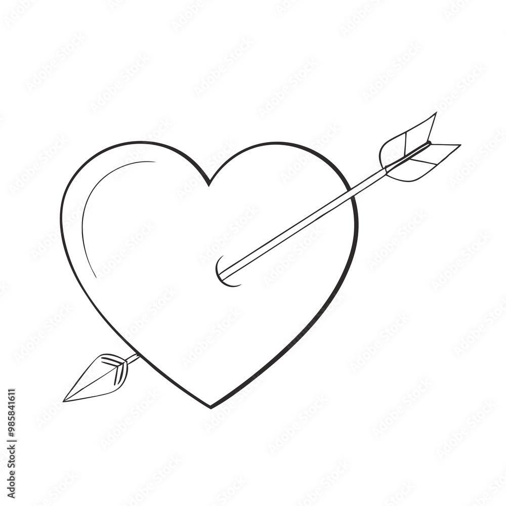 Heart with arrow piercing through it in minimalistic style on white background Heart with arrow piercing through it in minimalistic style on white background