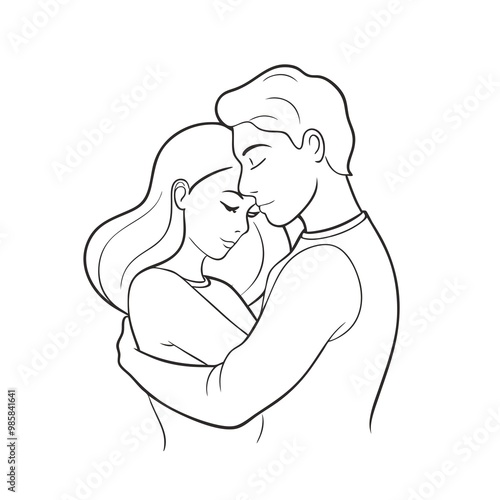 Young couple in love hug each other with closed eyes on white background, T-shirt print