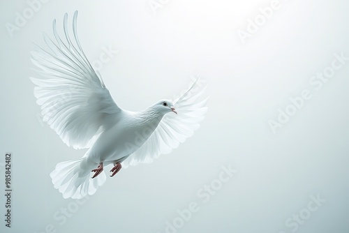 A white backdrop with a dove of peace in flight. Generative Ai