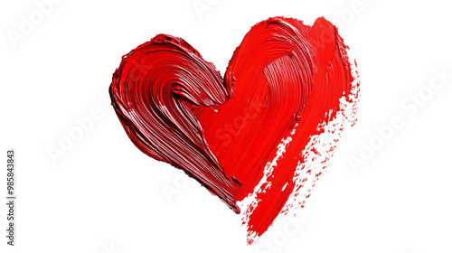  A textured, painted red heart isolated on white, symbolizing love, romance, or art. The bold brush strokes add an artistic touch.