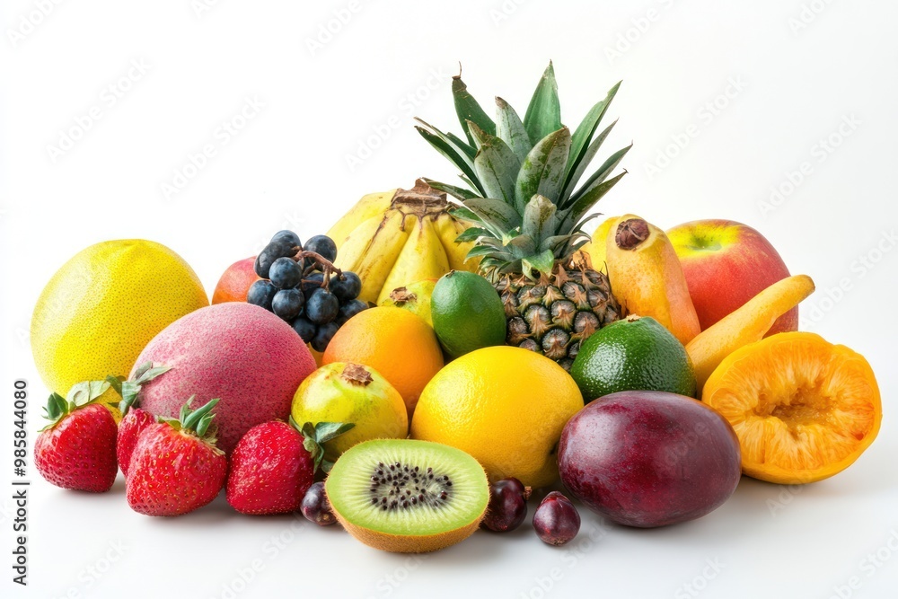 Exotic fruits on solid white background, single object Exotic fruits on solid white background, single object