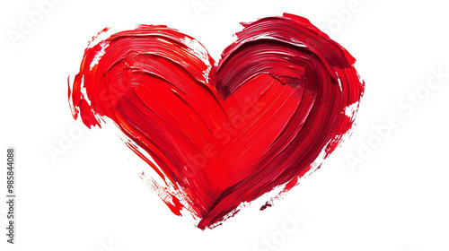  A textured, painted red heart isolated on white, symbolizing love, romance, or art. The bold brush strokes add an artistic touch.