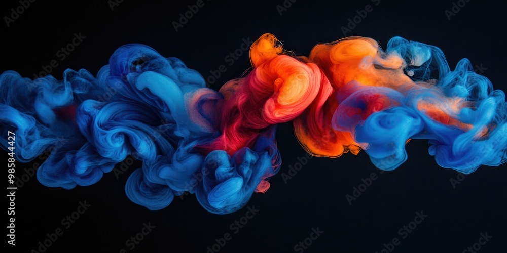 Obraz premium Colorful swirling smoke on a dark background.