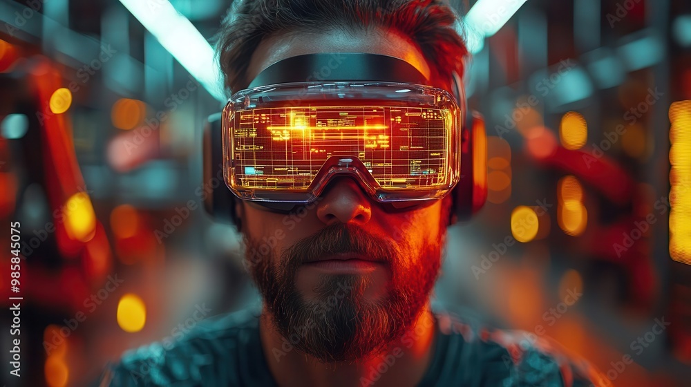 confident warehouse manager using augmented reality glasses surrounded by automated robotic arms and conveyor belts in a hightech distribution center confident warehouse manager using augmented reality glasses surrounded by automated robotic arms and conveyor belts in a hightech distribution center