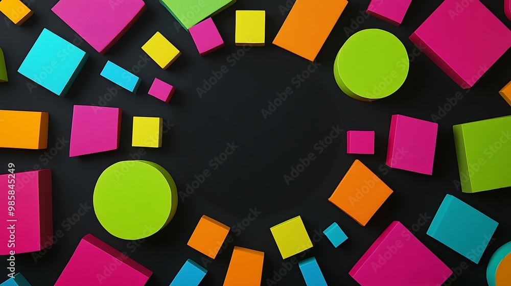 Fototapeta premium Abstract background with colorful geometric shapes in a circular pattern.