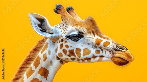 Iconic Giraffe Head and Neck with Unique Spotted Pattern Capturing Savanna s Exotic Wildlife photo