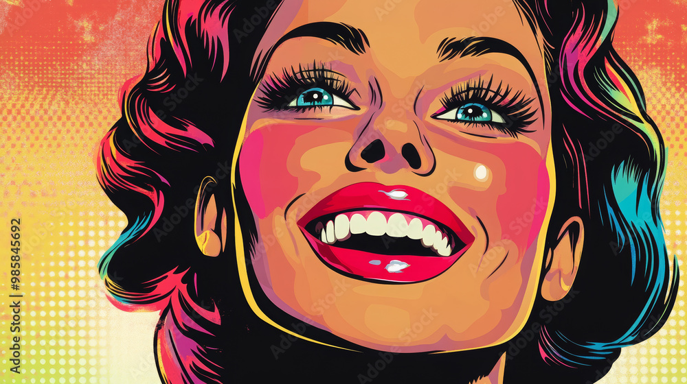 Happy pop art retro woman close-up face vector illustration Happy pop art retro woman close-up face vector illustration