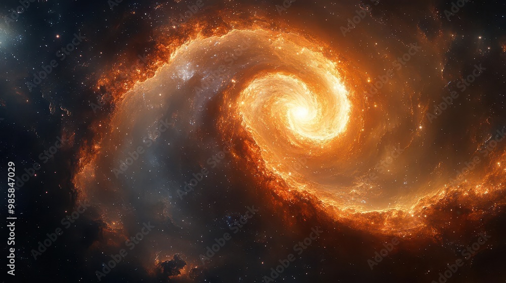 cosmic spiral galaxy in deep space swirling golden nebula starry background mathematical precision ethereal beauty infinite universe concept cosmic spiral galaxy in deep space swirling golden nebula starry background mathematical precision ethereal beauty infinite universe concept