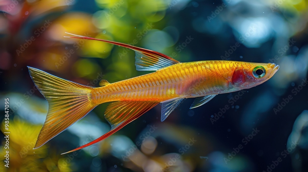Golden Fish with Long Fins in Aquarium. Golden Fish with Long Fins in Aquarium.