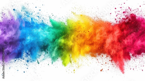 colorful rainbow holi paint color powder explosion with bright colors isolated white wide panorama background