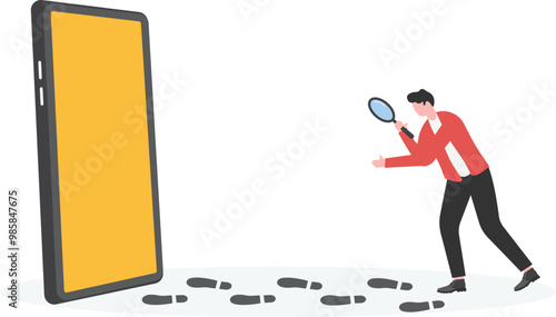 a man in a business suit with a key stands near a smartphone, unlocking or protecting

