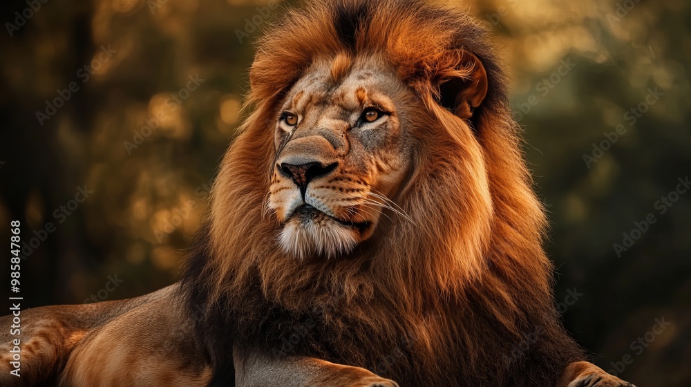 Fototapeta premium Striking and awe-inspiring portrayal of a majestic lion, capturing both its untamed ferocity and enigmatic power. 