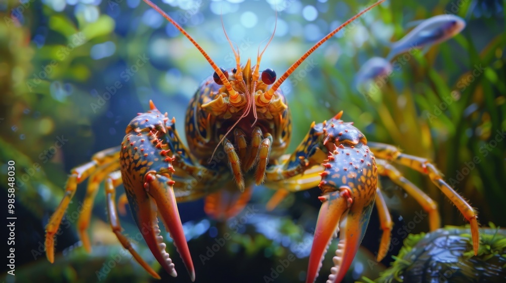 Close-up of a Crayfish with Claws Outstretched. Close-up of a Crayfish with Claws Outstretched.