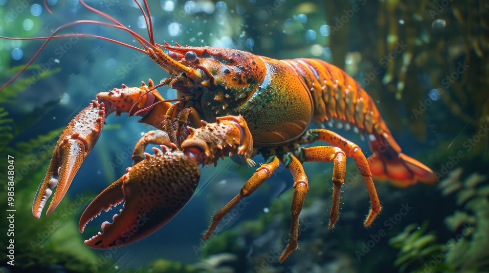 Closeup of a Lobster Swimming in Aquarium. Closeup of a Lobster Swimming in Aquarium.