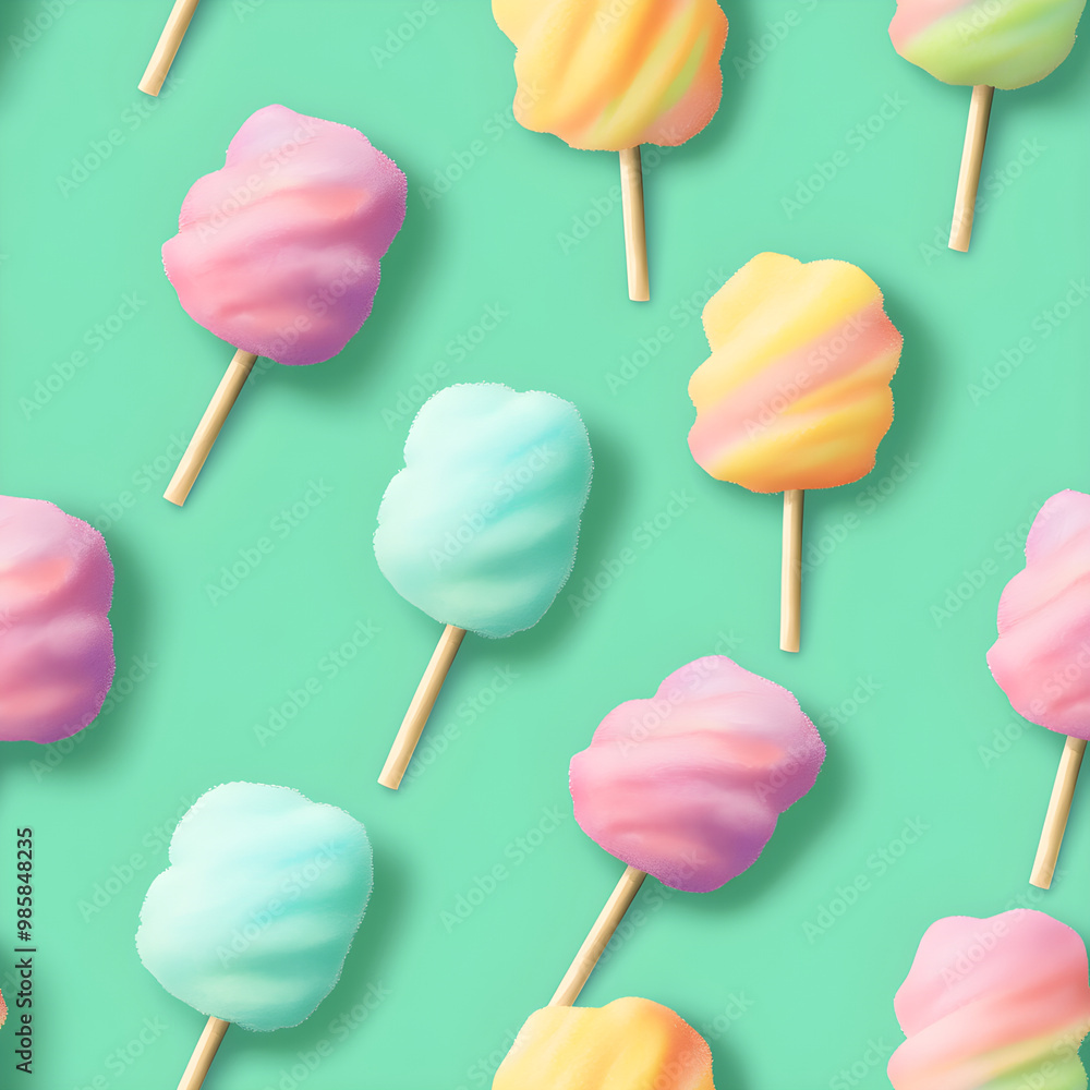 colorful cotton candy arranged in a pattern on a green background colorful cotton candy arranged in a pattern on a green background