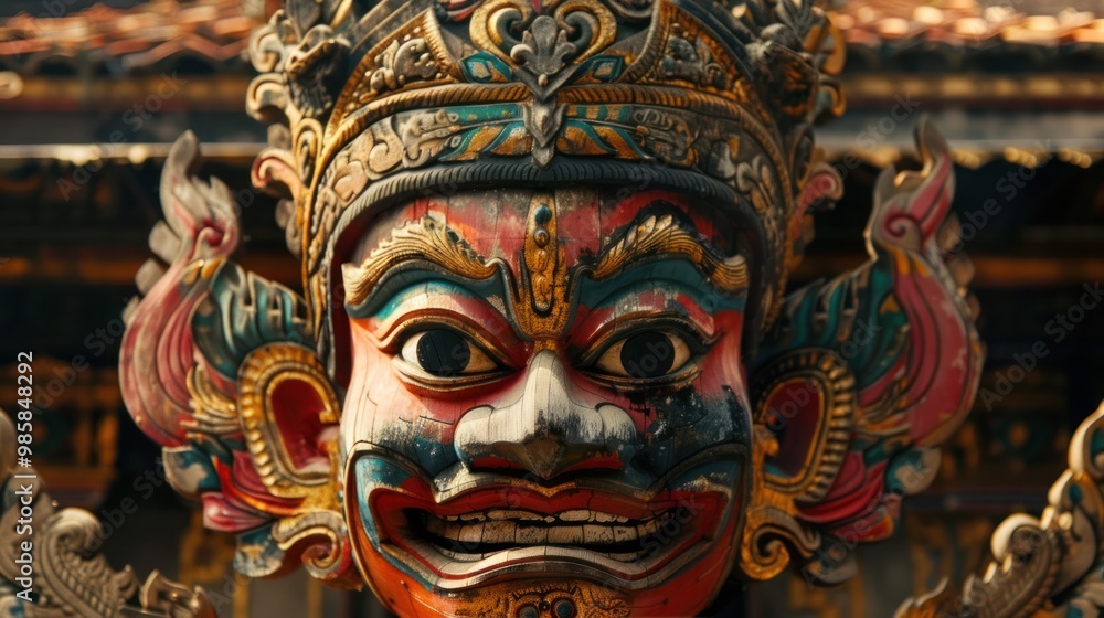 Close-up of a Colorful Wooden Deity Mask Close-up of a Colorful Wooden Deity Mask
