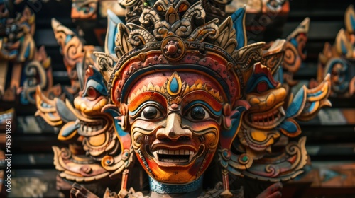 Wallpaper Mural Colorful Wooden Mask with Intricate Details Torontodigital.ca