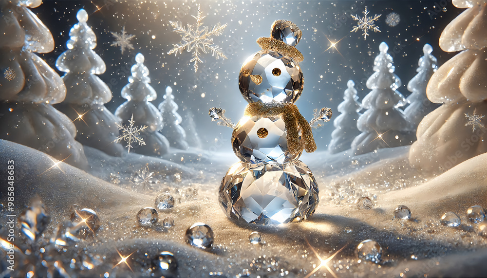 Obraz premium Crystal Snowman in a Magical Winter Scene