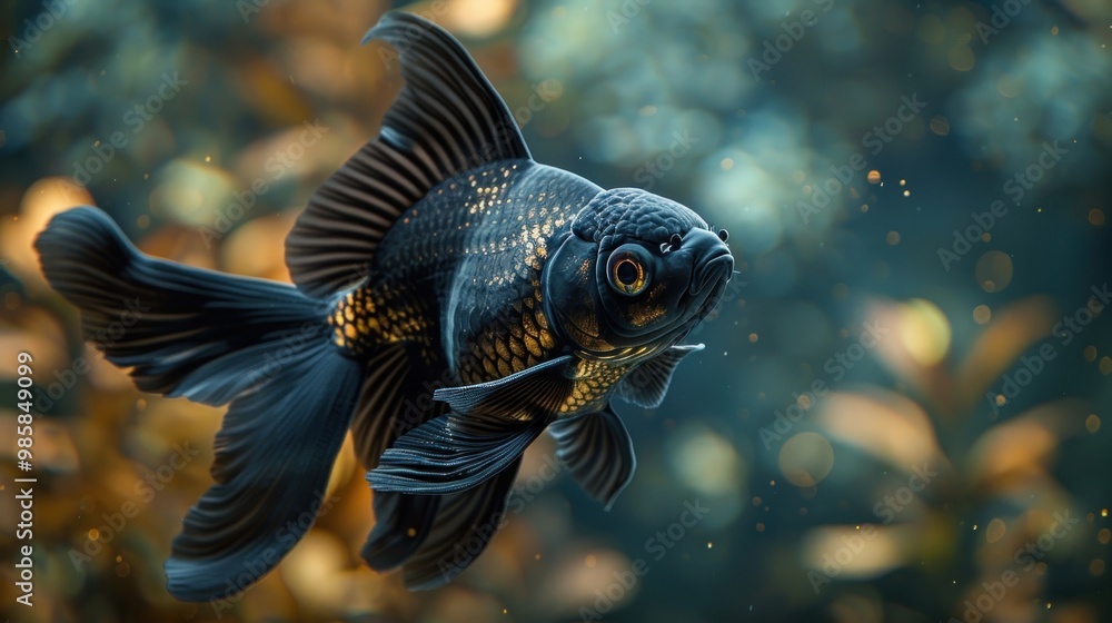 Fototapeta premium Black Goldfish in Aquarium.