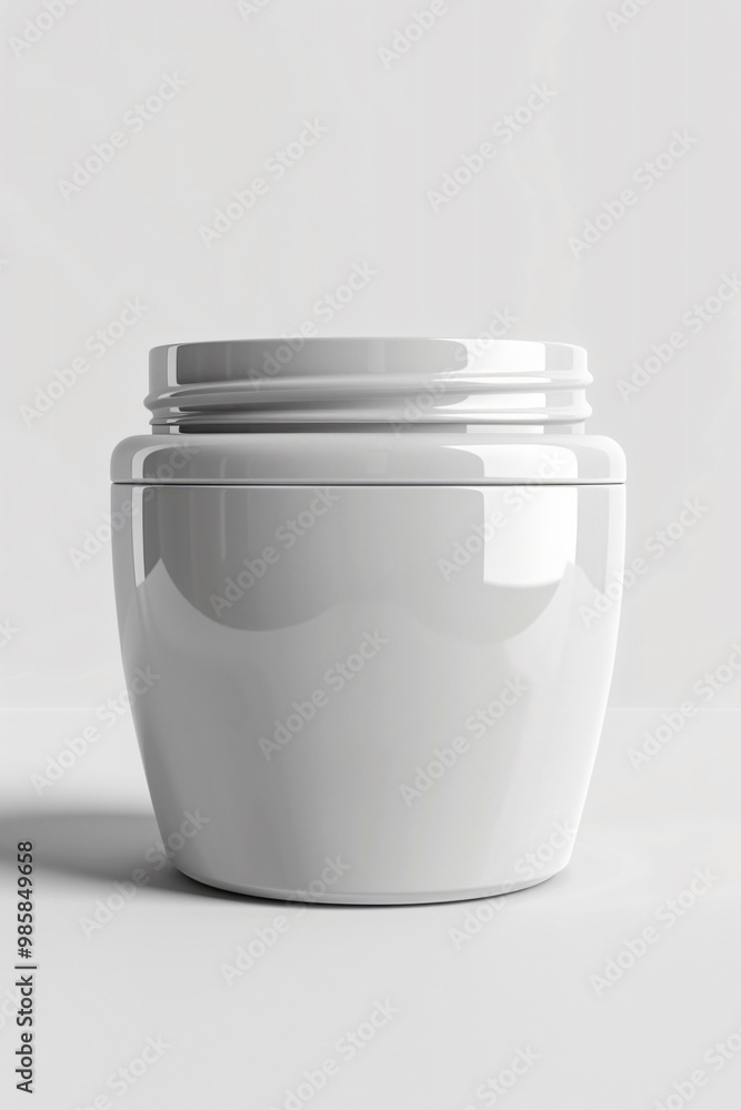 A white cream jar mockup, isolated on a white background. The jar is glossy, empty, and perfect for showcasing your skincare product designs. A white cream jar mockup, isolated on a white background. The jar is glossy, empty, and perfect for showcasing your skincare product designs.