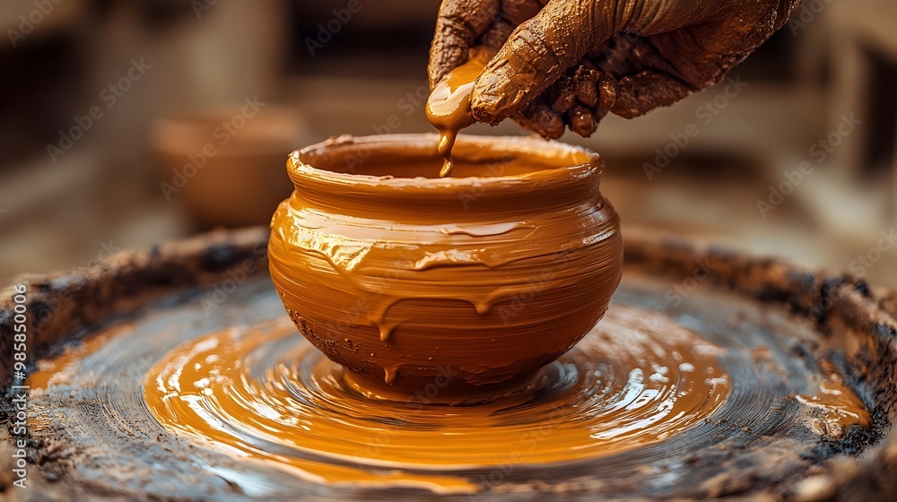 Pottery Wheel Forming a Clay Pot Symbolizing the Ceramics and Pottery Arts Pottery Wheel Forming a Clay Pot Symbolizing the Ceramics and Pottery Arts