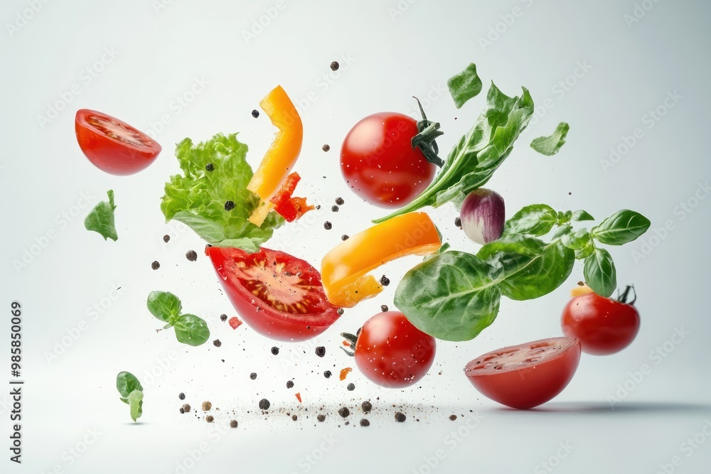 Organic vegetables falling on solid white background, single object Organic vegetables falling on solid white background, single object