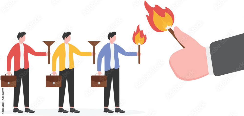 Passing on of cultural fire commerce, acquiring a legacy or skill of experience, passing on or succession plan, successor, torch relay, businessman taking an unlit torch to a giant's torch to be lit
Passing on of cultural fire commerce, acquiring a legacy or skill of experience, passing on or succession plan, successor, torch relay, businessman taking an unlit torch to a giant's torch to be lit