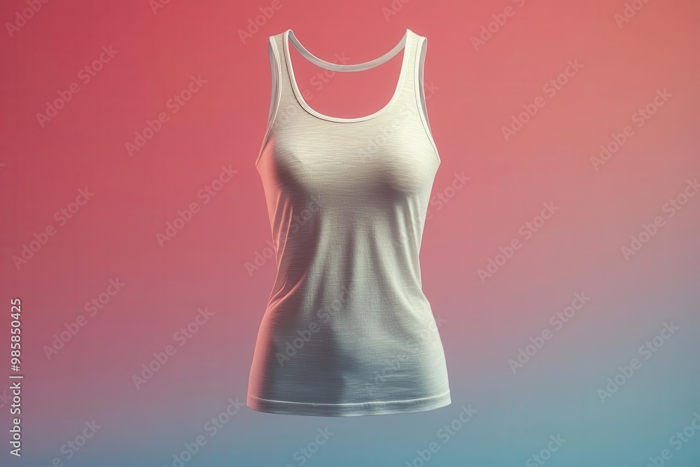 crisp white tank top floating against gradient background casting dynamic shadows invisible mannequin effect creates illusion of 3d form perfect for showcasing minimalist apparel designs crisp white tank top floating against gradient background casting dynamic shadows invisible mannequin effect creates illusion of 3d form perfect for showcasing minimalist apparel designs