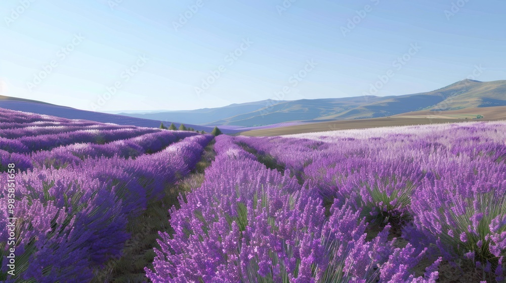 Obraz premium Lavender Fields Under a Blue Sky