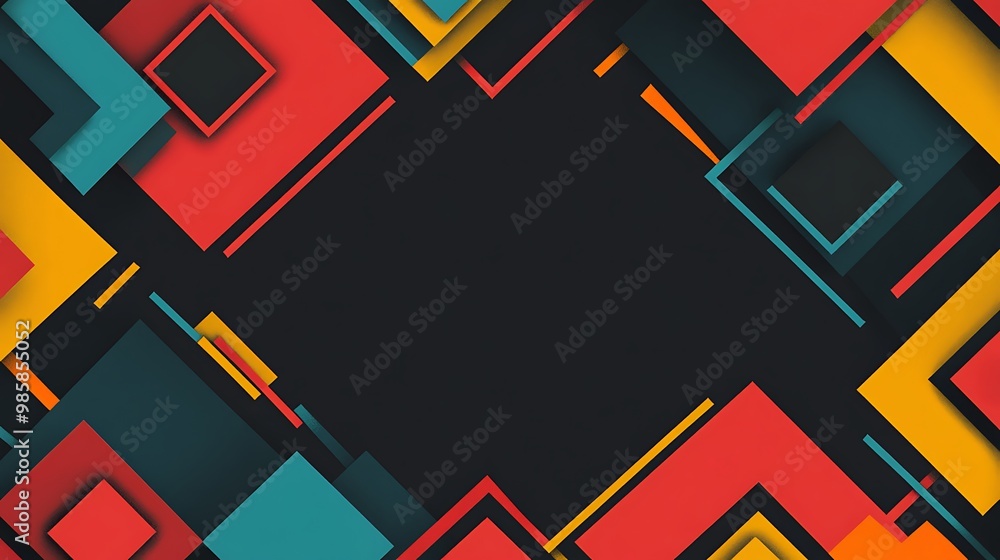 Abstract geometric background with colorful squares and lines on a dark background. Abstract geometric background with colorful squares and lines on a dark background.