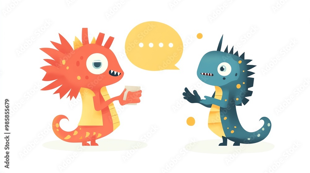Two colorful cartoon dragons engage in a cheerful conversation, perfect for whimsical illustrations and children's content. Two colorful cartoon dragons engage in a cheerful conversation, perfect for whimsical illustrations and children's content.