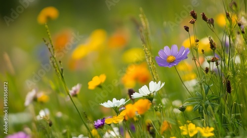 Summer meadow close-up, creating an inspirational nature background. 