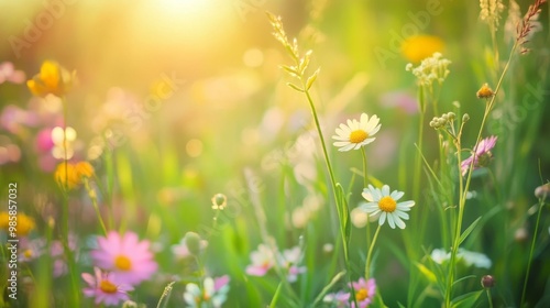 Summer meadow close-up, creating an inspirational nature background. 