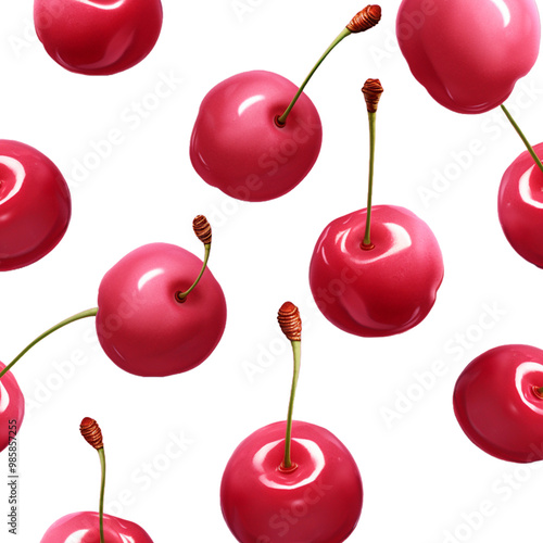 Cherries on isolated background, raspberry, fesh tomaoto berry cherries, Fresh and Juicy Ripe Cherries Floating in White Background | Vibrant Red Fruit for Health & Nutrition photo