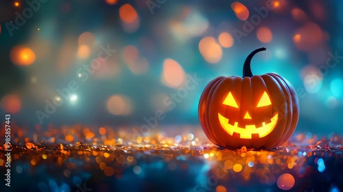 Happy halloween with pumpkin on bokeh background with copy space