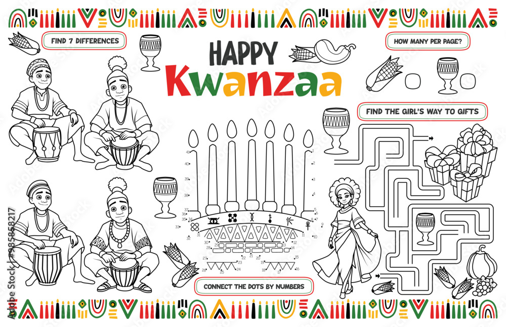 Festive placemat for children. Printable activity sheet Festive placemat for children. Printable activity sheet