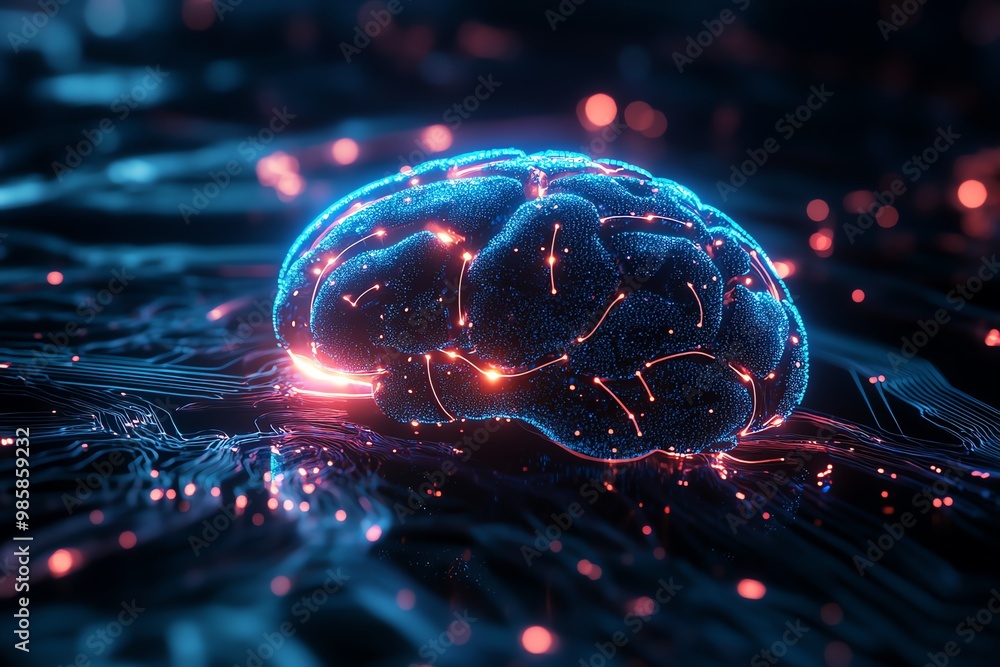 Digital brain with glowing connections. Digital brain with glowing connections.