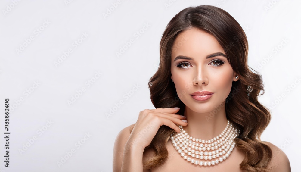 Woman Wearing Elegant Pearl Jewelry – Isolated on White Background Woman Wearing Elegant Pearl Jewelry – Isolated on White Background