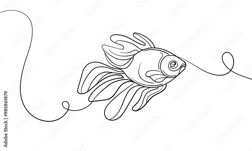 Obraz premium Fish continuous line art drawing isolated on white background. Wildlife animals outline. Vector illustration