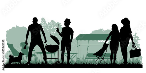 Family silhouettes. People had a picnic in nature. Vector illustration	
