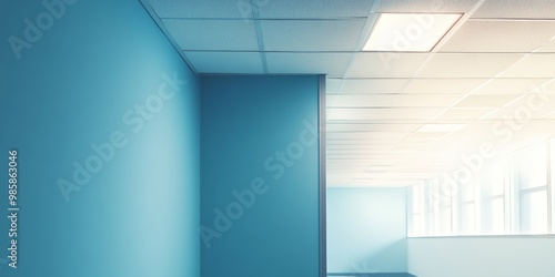 Wallpaper Mural A spacious office features soft blue walls, bright lighting, and ample natural light from large windows, creating an inviting atmosphere Torontodigital.ca