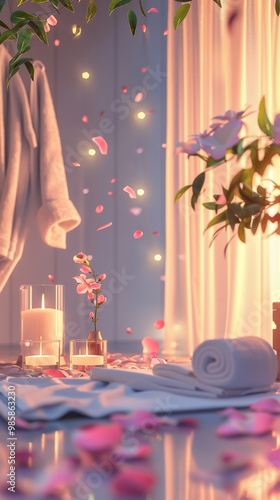 Cozy Spa Ambiance with Candlelight and Blossoms